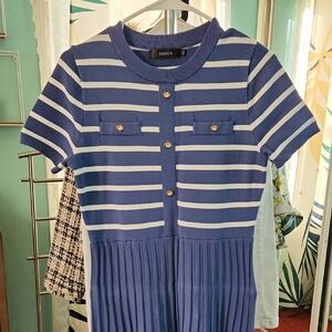 ZESICA Blue Striped Midi Dress